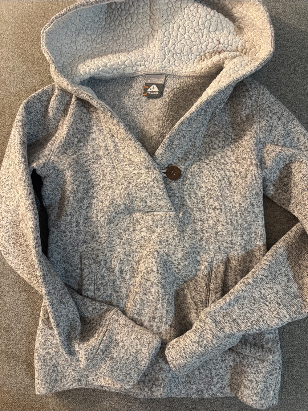 3/$15- Cozy Sherpa-Lined Hooded Pullover - Gray